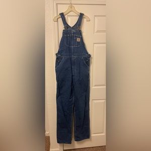 Carhartt blue jean denim work overalls 34x36